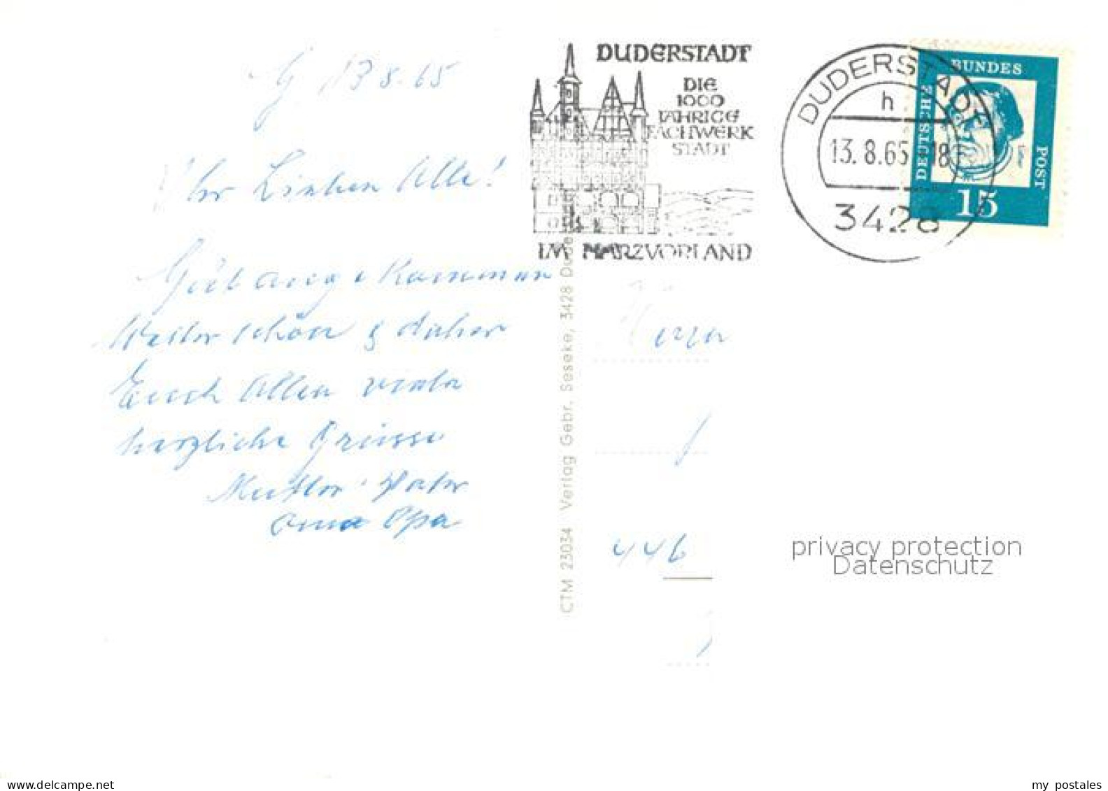 72984659 Duderstadt Haeuserpartie Innenstadt Rathaus Fachwerkhaus Mariensaeule W - Duderstadt