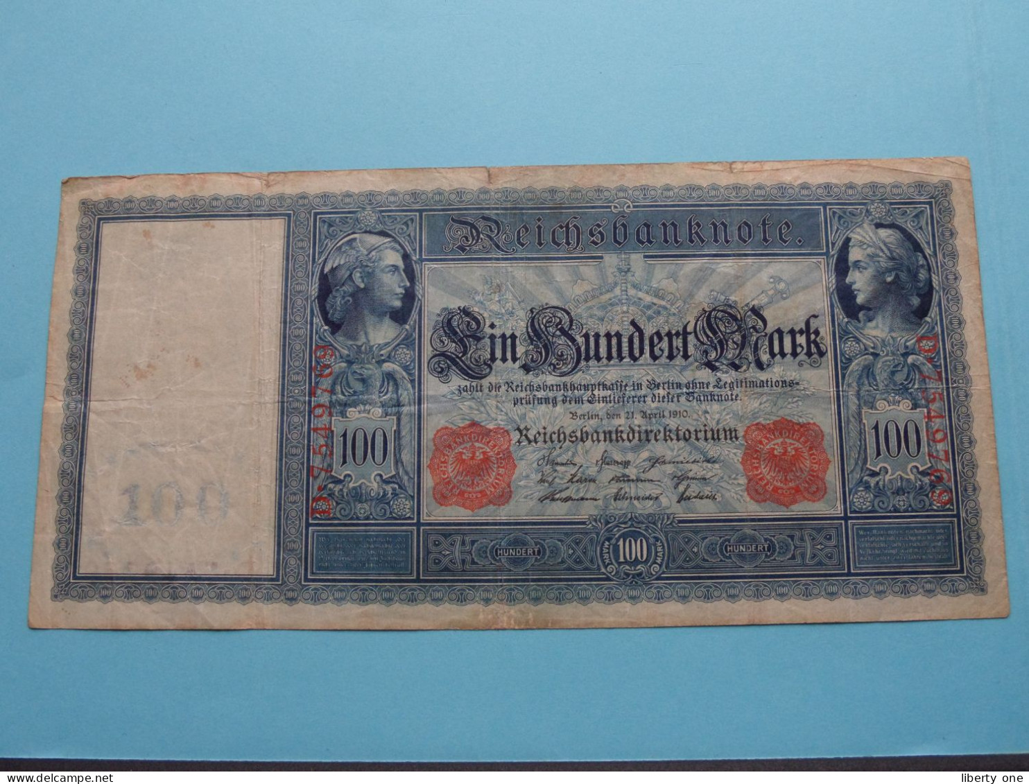 Reichsbanknote 100 Ein Hundert Mark D.7549769 - Berlin Den 21 April 1910 ( Zie / Voir Scans ) F ! - 100 Mark