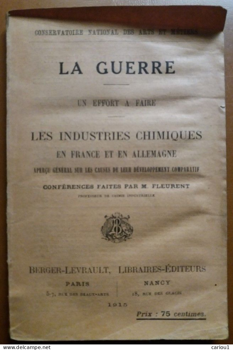 C1  14 18 Fleurent LES INDUSTRIES CHIMIQUES En FRANCE Et En ALLEMAGNE 1915 Port Inclus FRANCE - Français