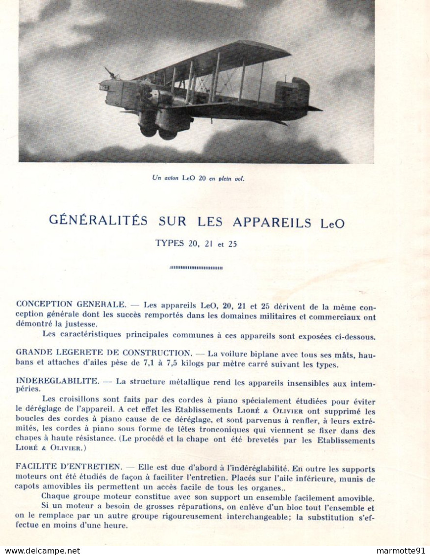 CATALOGUE LIORE ET OLIVIER AVIONS HYDRAVIONS AVIATION MILITAIRE APPAREILS LEO BOMBARDIER ARMEE AIR - Avion