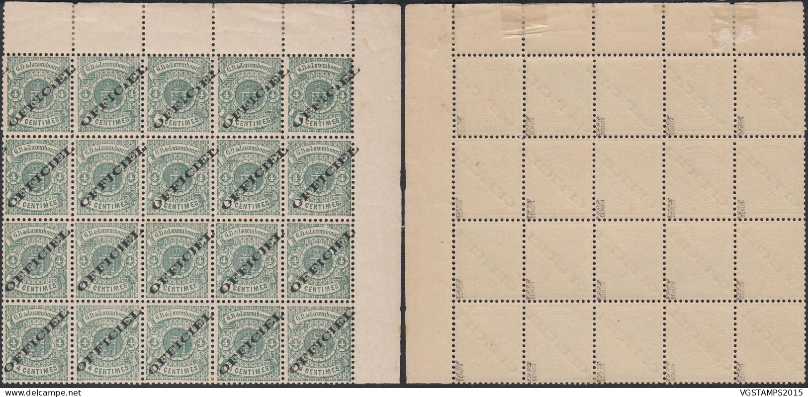 Luxembourg 1875 - Timbres Neufs. Mi.Service Nr.: 12 I. Yvert Nr.: 12. Bloc De 20- Signés: "Demuth".. (EB) AR-01895 - 1859-1880 Wappen & Heraldik