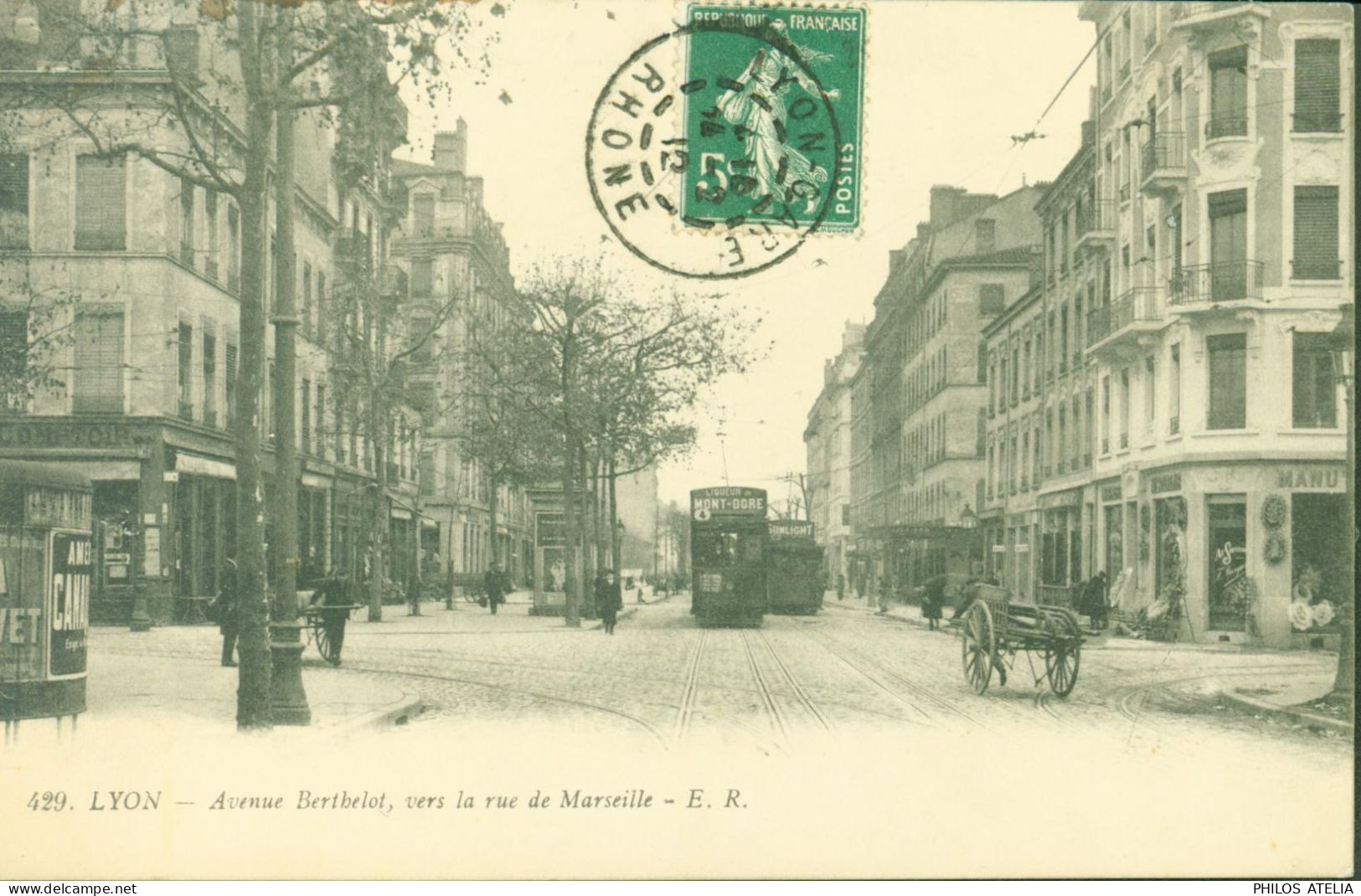 CPA CP Lyon Avenue Berthelot Vers La Rue De Marseille E.R 429 Attelage Tram CAD Lyon 1912 - Lyon 7