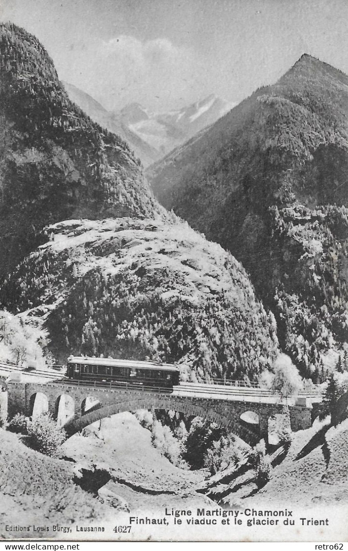 LIGNE MARTIGNY-CHAMONIX ► Finhaut, Le Viaduc Et Le Glacier Du Trient Anno 1907 - Finhaut