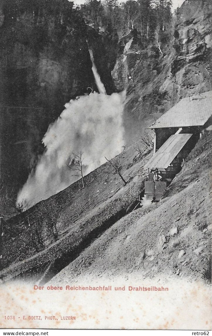 STANDSEILBAHN REICHENBACHFÄLLE ► Obere Reichenbachfälle Mit Bahn Vor Der Bergstation, Alter Lichtdruck Ca.1900 ►RAR◄ - Reichenbach Im Kandertal