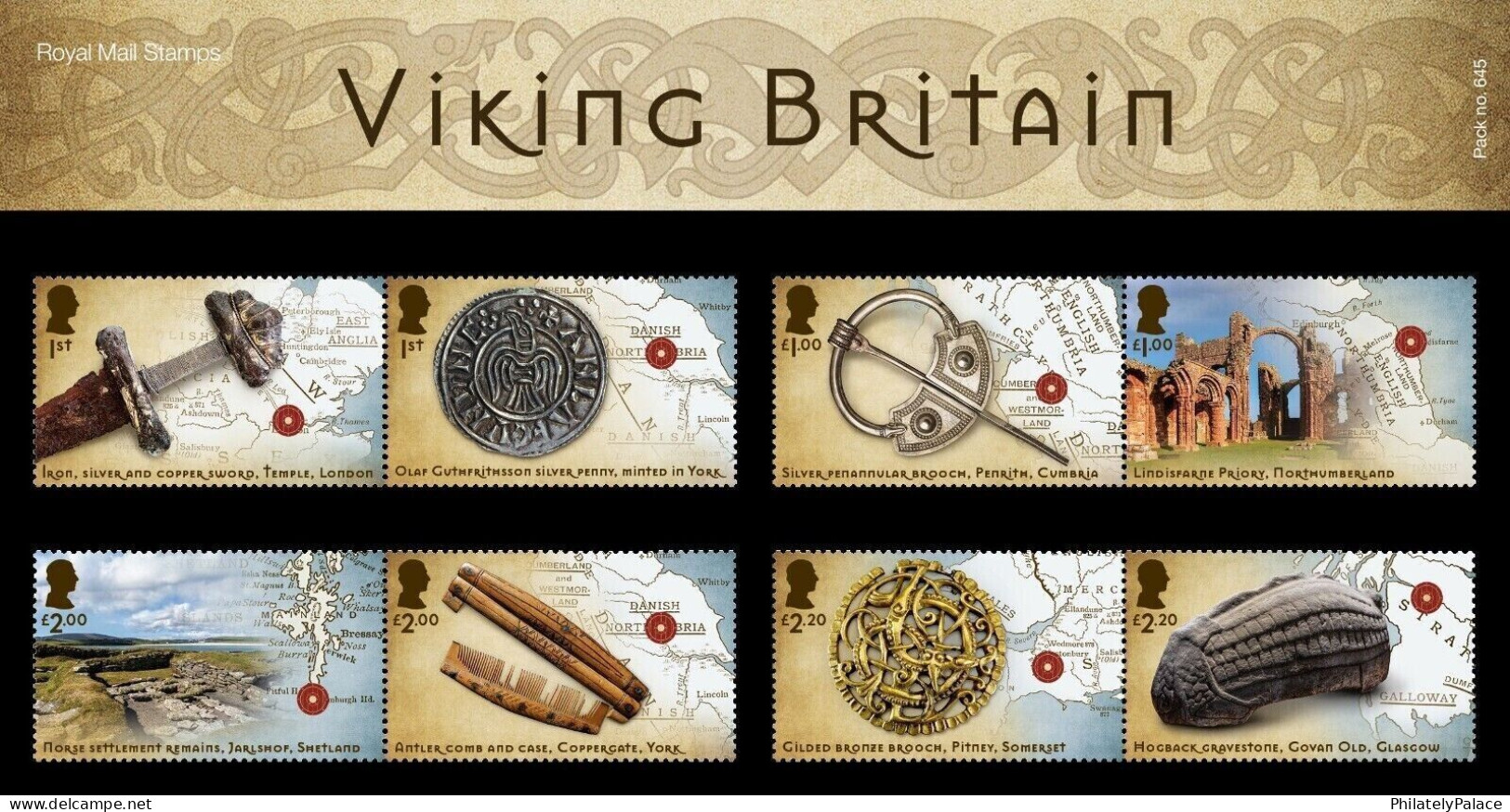 Great Britain 2024 Viking, Sword,Iron,Silver,Gold,Bronze,Coin,Antler Comb ,Set Of 8, Presentation Pack MNH (**) - Sin Clasificación