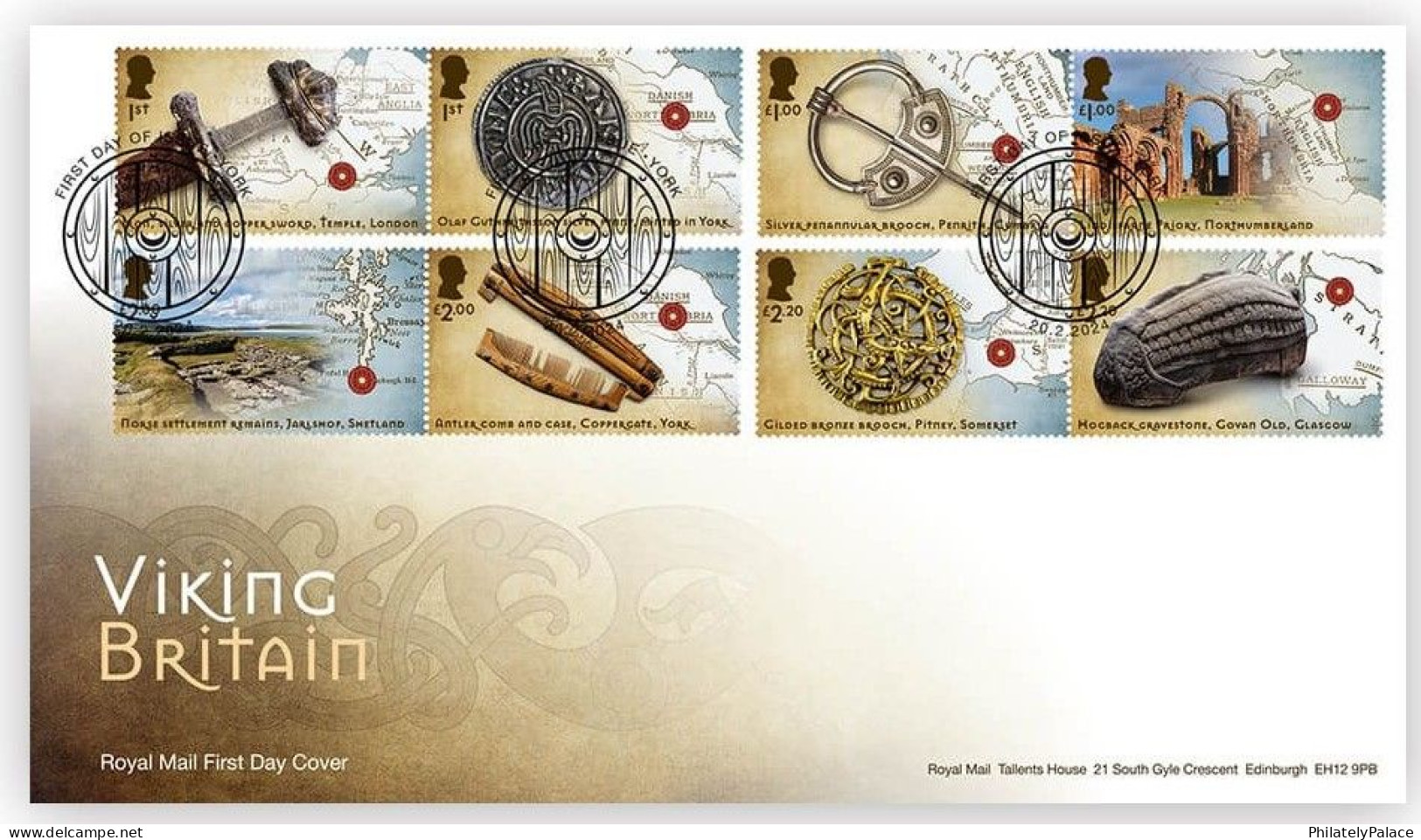 Great Britain 2024 Viking, Sword,Iron,Silver,Gold,Bronze,Coin,Antler Comb,Helmet,Somerset,Temple,War, FDC Cover (**) - Unclassified