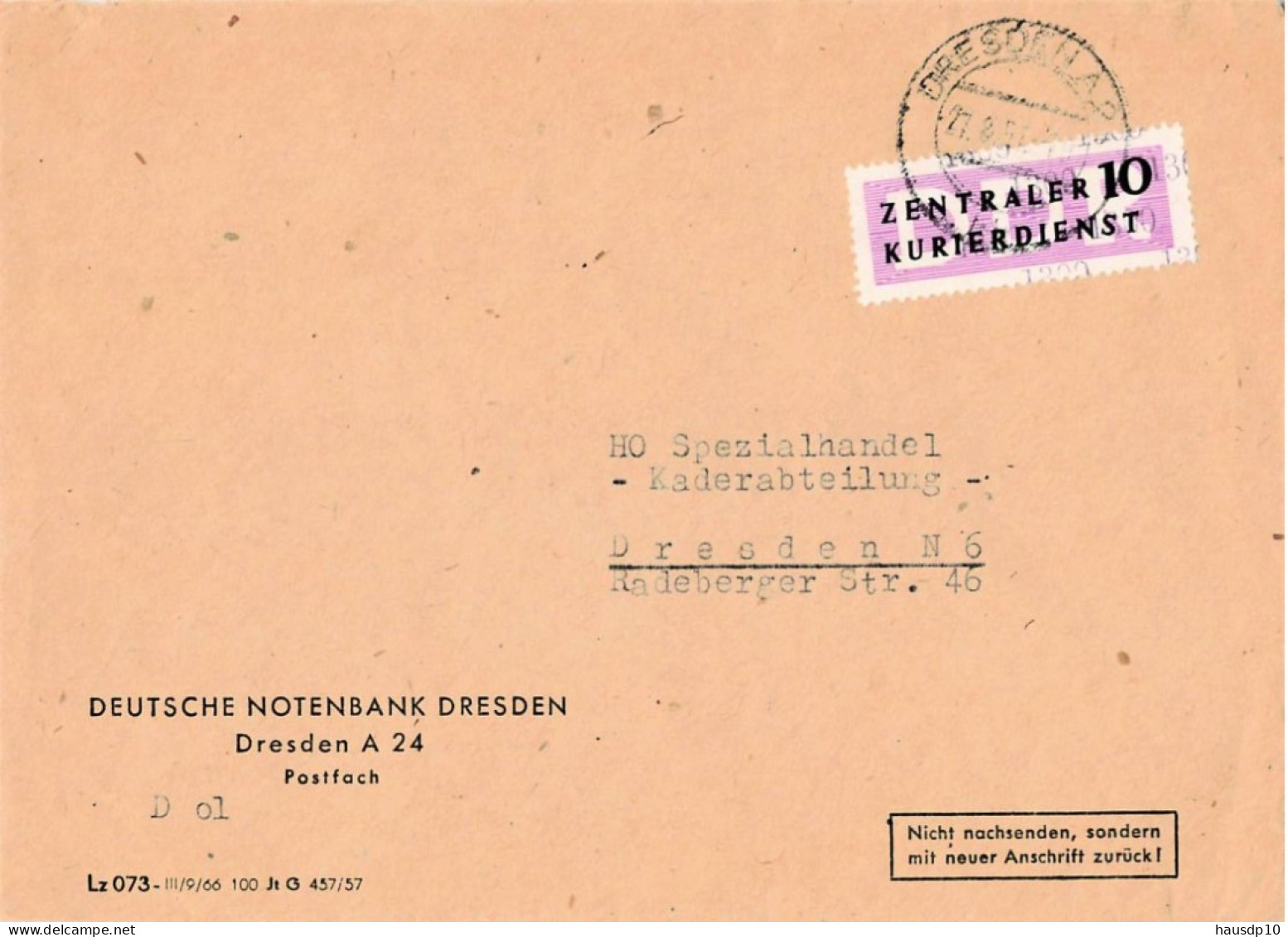 DDR Brief Dienst EF Deutsche Notenbank Dresden 1957 - Lettres & Documents