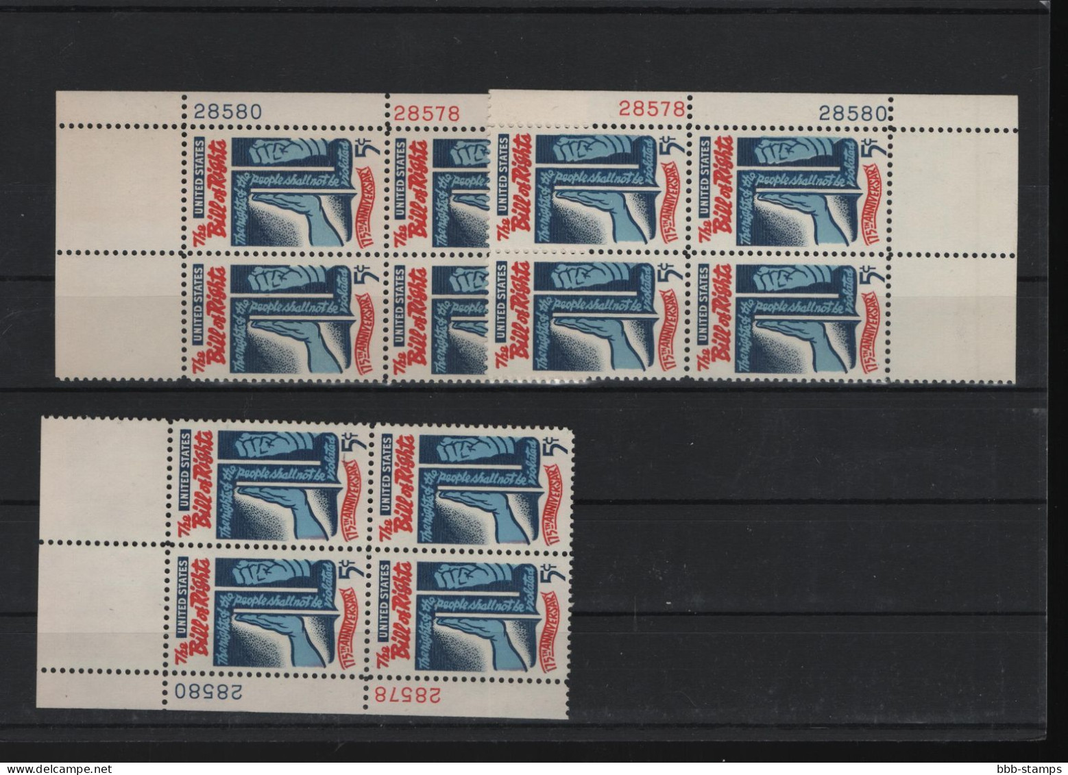 USA Michel Cat.No. Mnh/** 903 Different Positions And Different Plate Nos - Numero Di Lastre