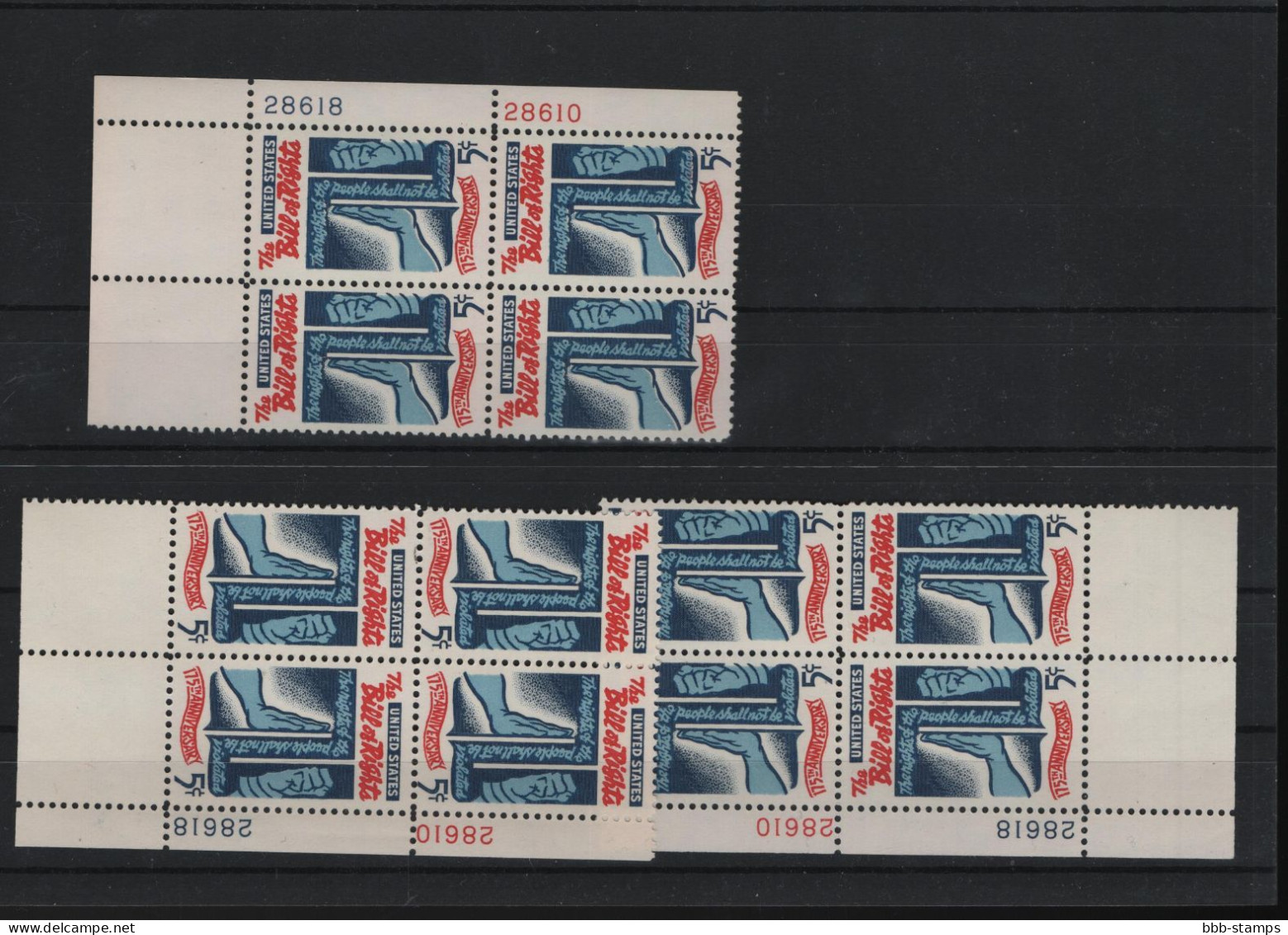 USA Michel Cat.No. Mnh/** 903 Different Positions And Different Plate Nos - Numero Di Lastre