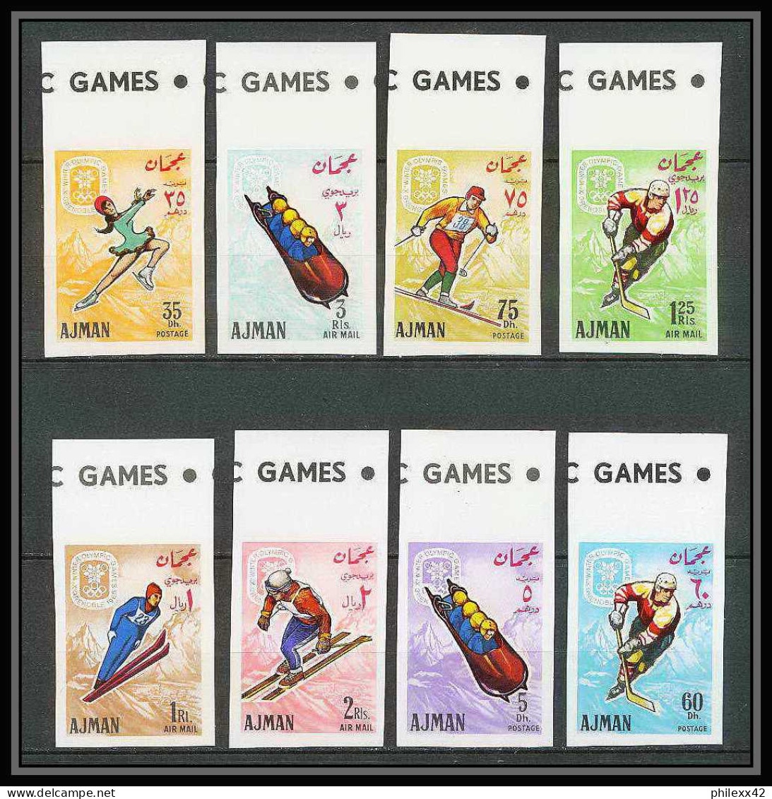 208 - Ajman MNH ** Mi N° 199 / 206 B Jeux Olympiques (olympic Games) Grenoble 68 Hockey Non Dentelé (Imperf) - Hiver 1968: Grenoble