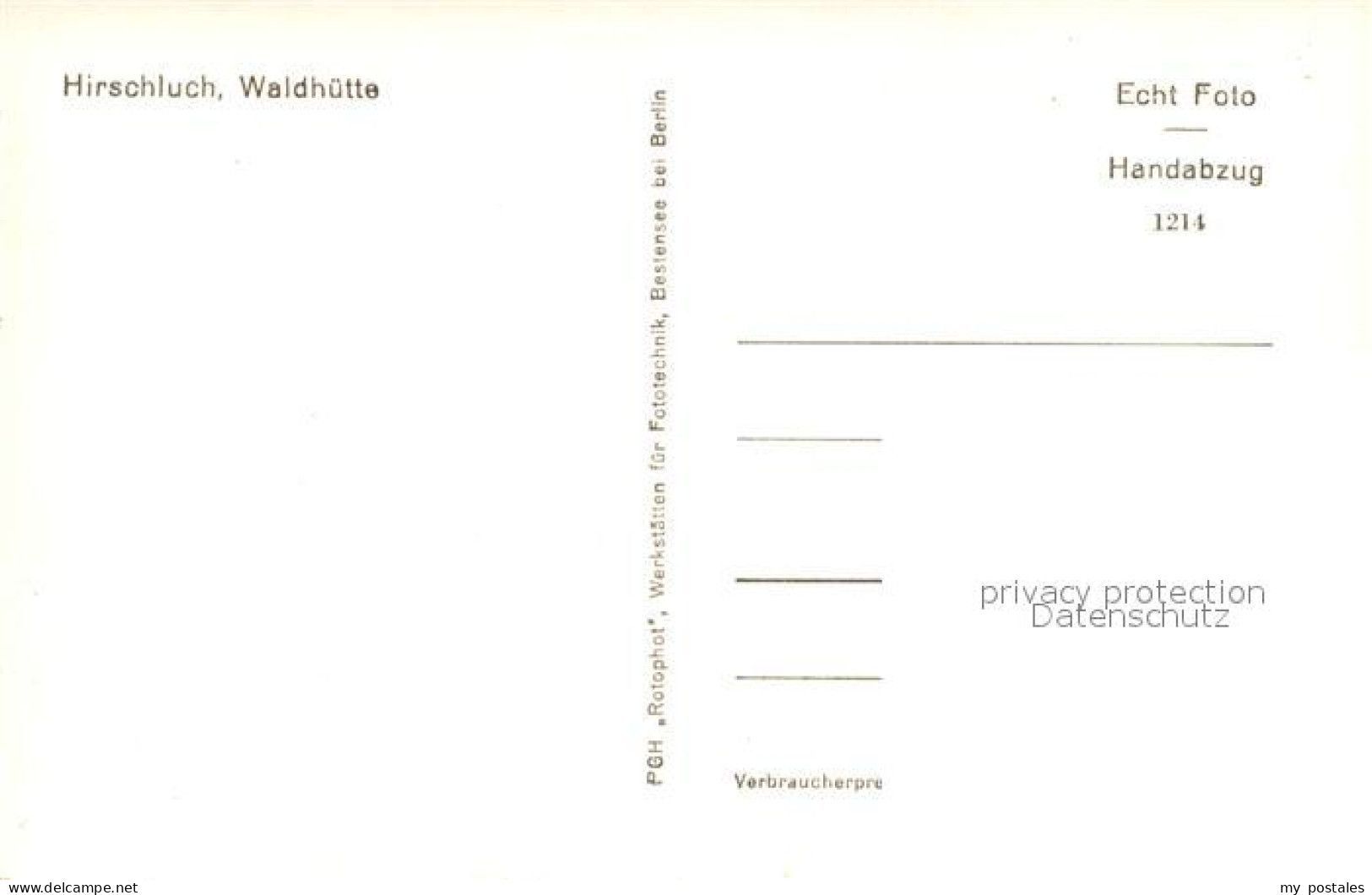 72981963 Hirschluch Waldhuette Handabzug Hirschluch - Storkow