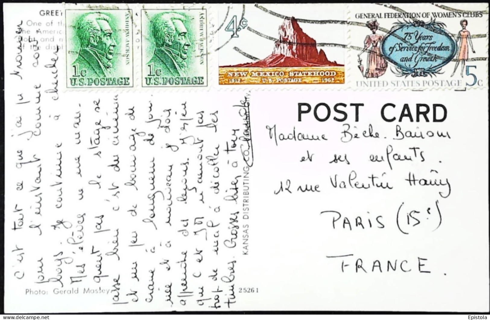 ► United States 1966 Women's Rights 5c & New Mexico Statehood Used On POst Card KANSAS Parade To FRANCE - Cartas & Documentos