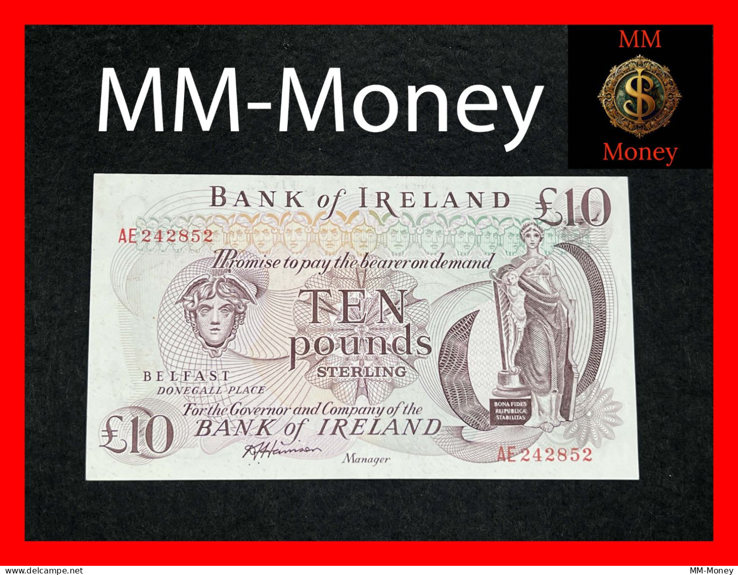 Northern Ireland  "Bank Of Ireland"  10 £  1980   P. 67  *sig. Harrison*   **rare**   AUNC - 10 Pounds