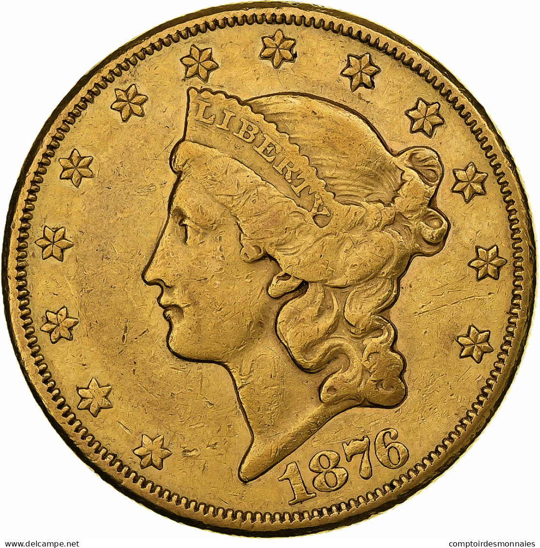 États-Unis, $20, Double Eagle, Liberty Head, 1876, Carson City, Rare, Or, TB+ - 20$ - Double Eagles - 1877-1901: Coronet Head