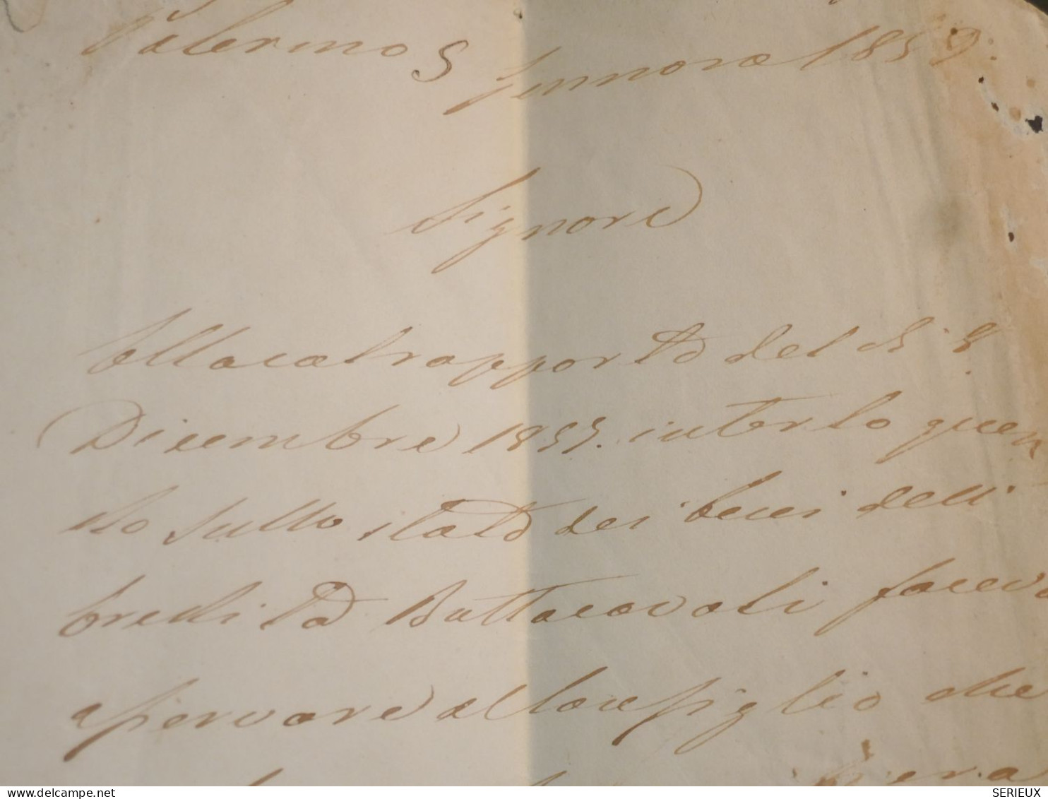 DJ 3 ITALIA  SICILIA  . LETTRE SIGNEE  1859    PALERMO +VOIR VERSO + AFF. INTERESSANT+++ - Sizilien