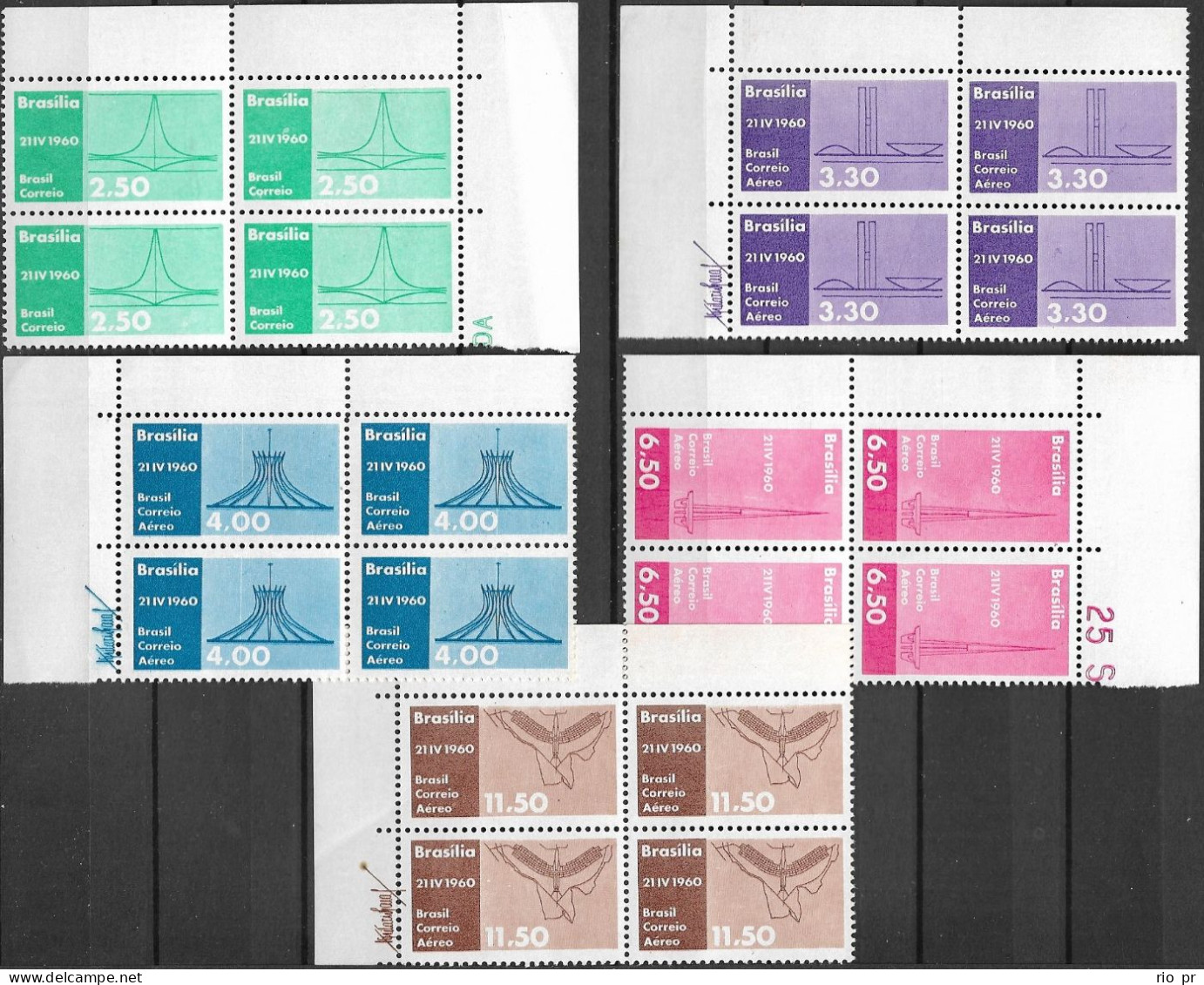 BRAZIL - COMPLETE SET IN BLOCKS OF FOUR INAUGURATION OF BRASILIA, NEW CAPITAL OF BRAZIL 1960 - MNH - Neufs