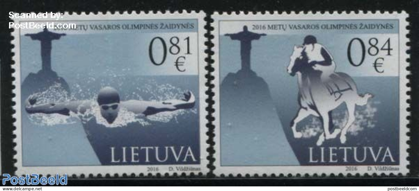 Lithuania 2016 Olympic Games Rio 2v, Mint NH, Nature - Sport - Horses - Olympic Games - Swimming - Nuoto