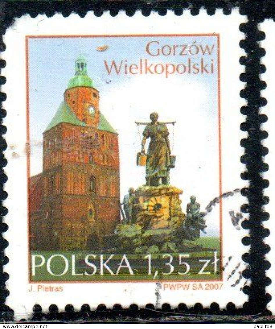 POLONIA POLAND POLSKA 2007 CATHEDRAL OF THE ASSUMPTION PAUKSCH FOUNTAIN GORZOW WIELKOPOLSKI 1.35z USED USATO OBLITERE' - Gebraucht