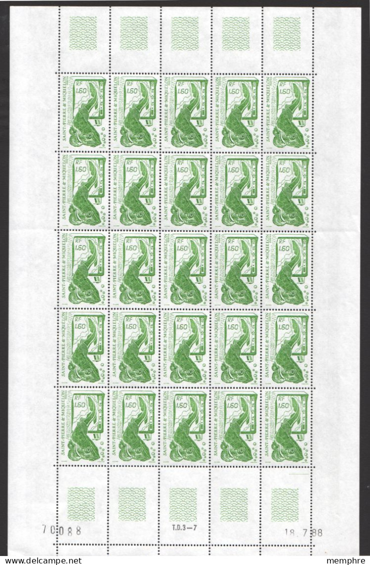 1989  Pêche à La Morue 1,60fr Yv 503  Feuille Complète De 25 ** - Unused Stamps