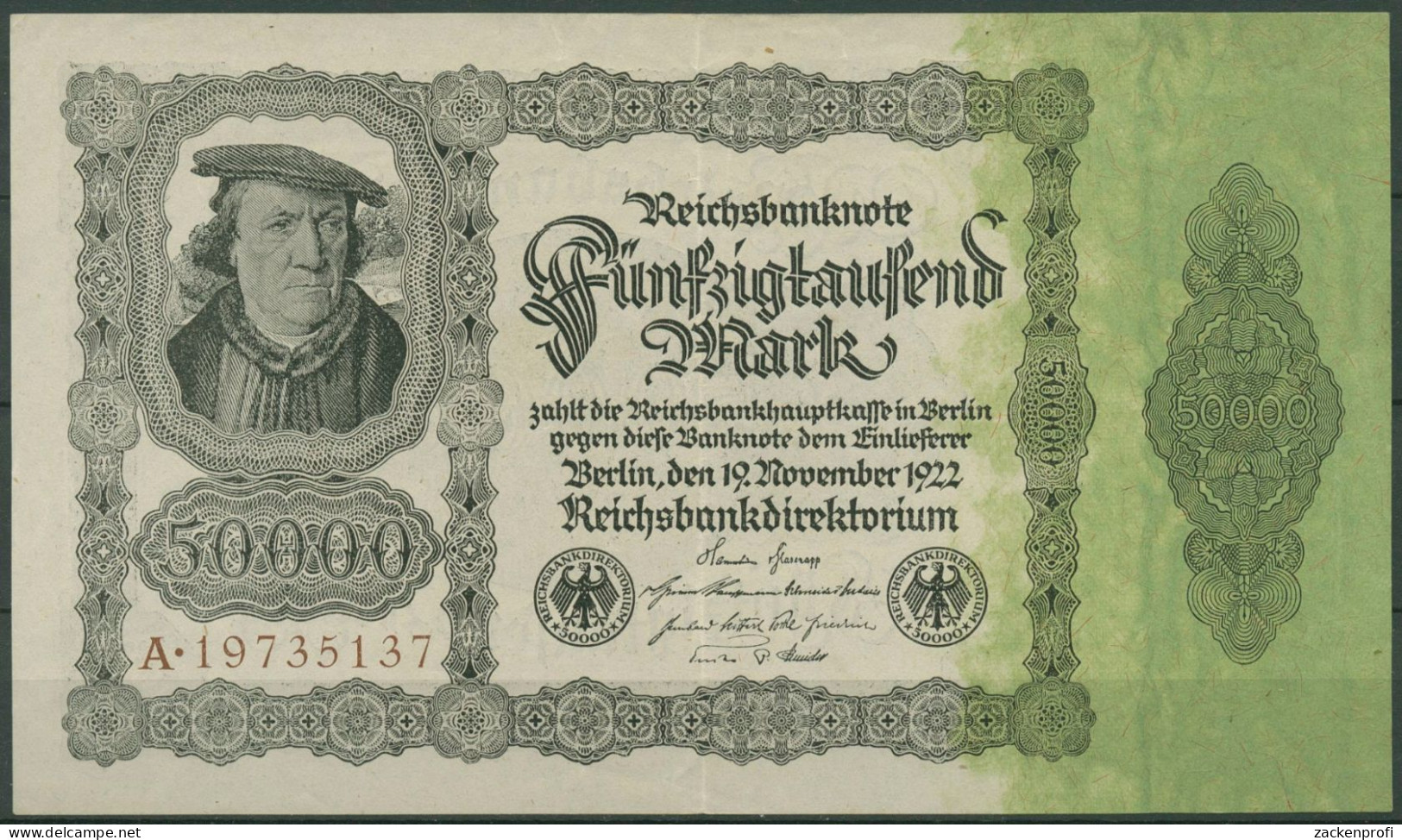 Dt. Reich 50000 Mark 1922, DEU-90a Serie A, Leicht Gebraucht (K1426) - 50000 Mark