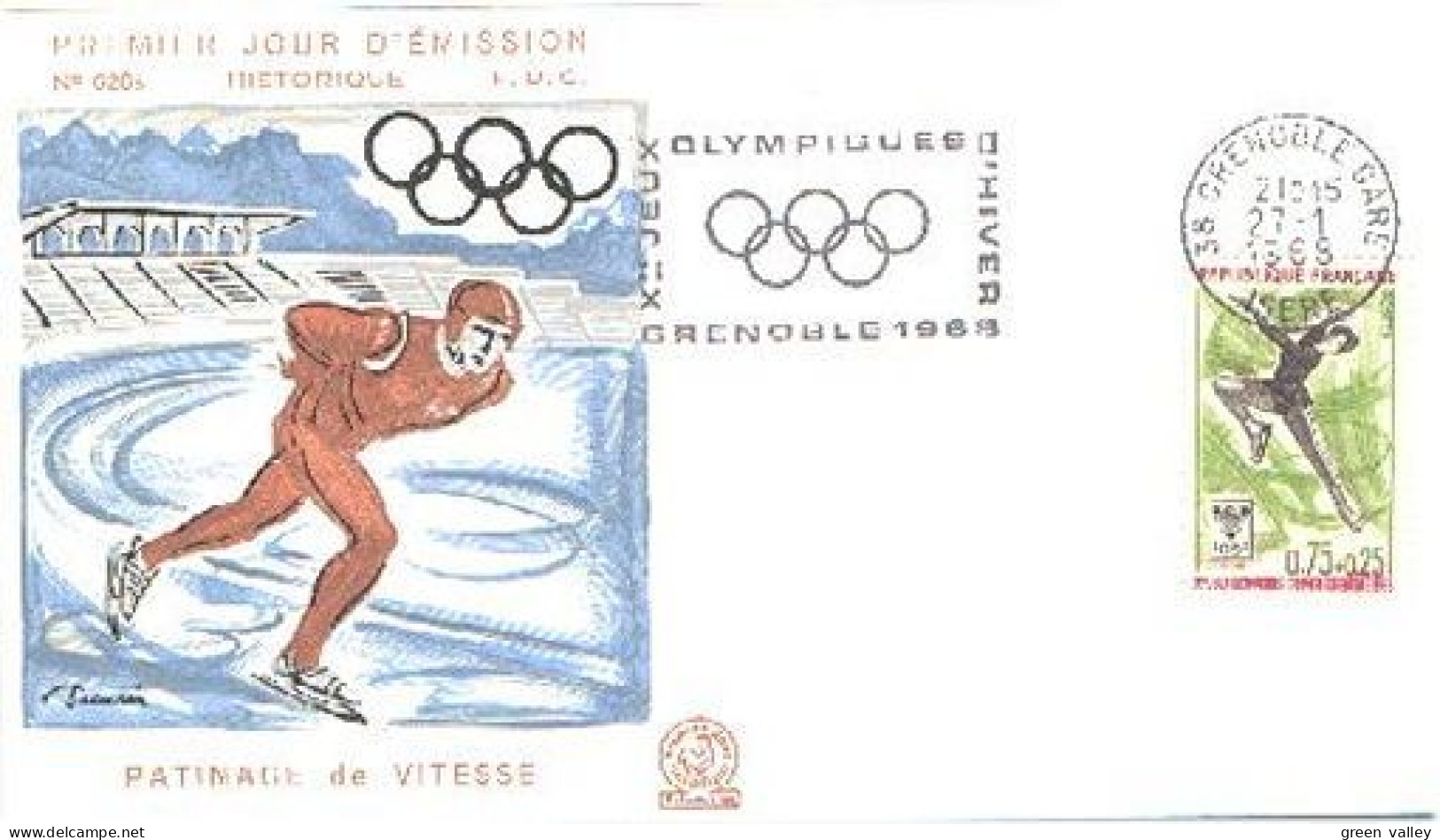 France Grenoble 68 Patinage De Vitesse Long-distance Skating FDC Cover ( A90 795) - Eiskunstlauf