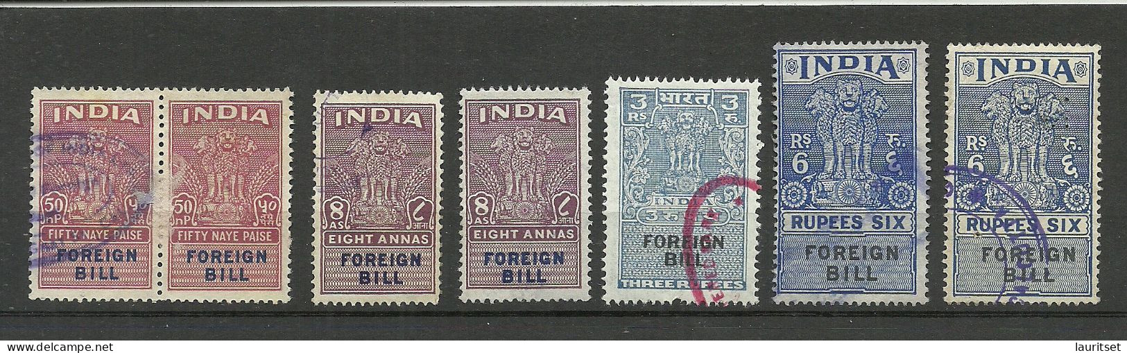 INDIA Foreign Bill Revenue Tax Taxe, 7 Stamps, O - Dienstmarken