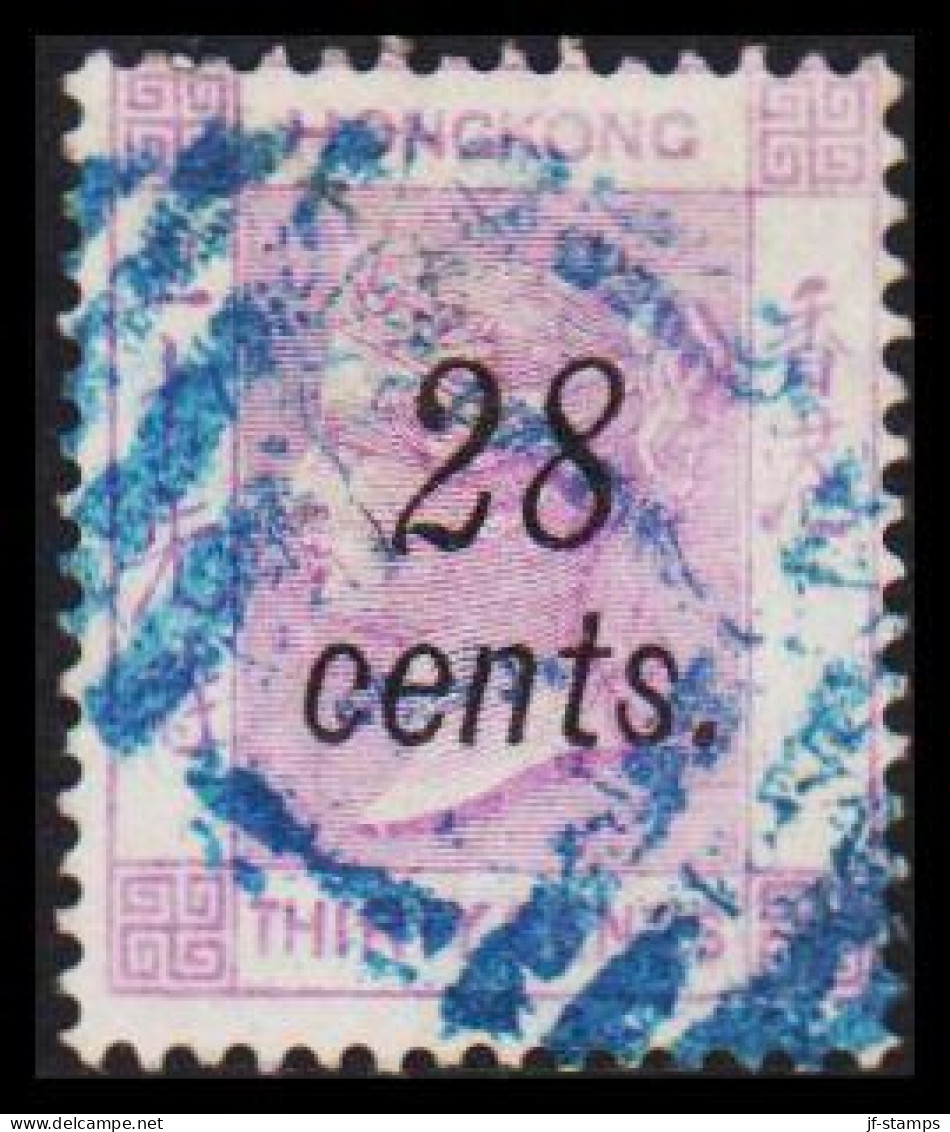 1876-1880. HONG KONG. Victoria 28 Cents Overprint On THIRTY CENTS. Interesting Bluish Cancel.  (Michel 30) - JF542859 - Used Stamps