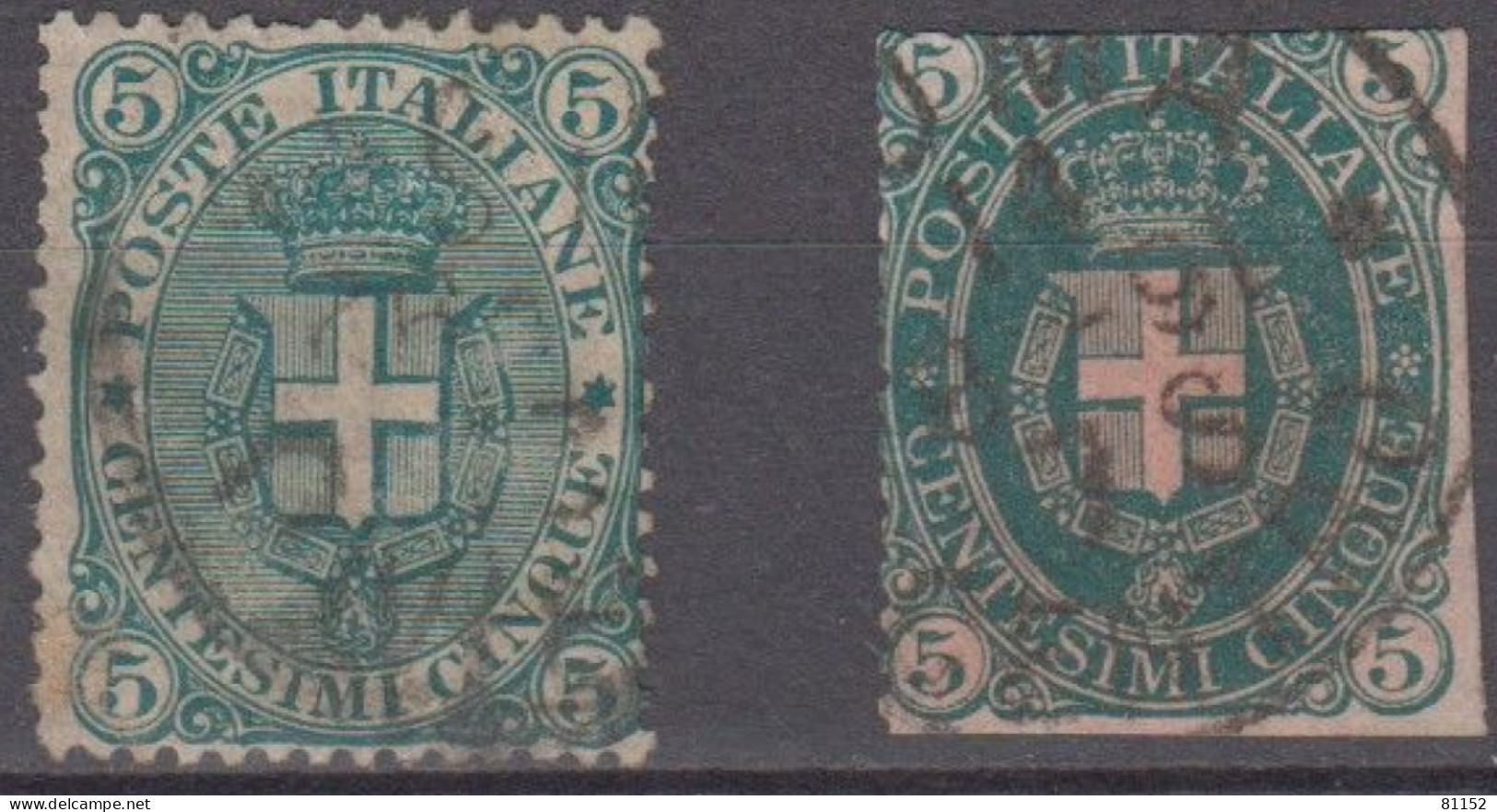 ITALIE   5c Vert  Y.T.57     Lot De 2     Oblitérés   1891-97  Dont 1 Coupé - Used