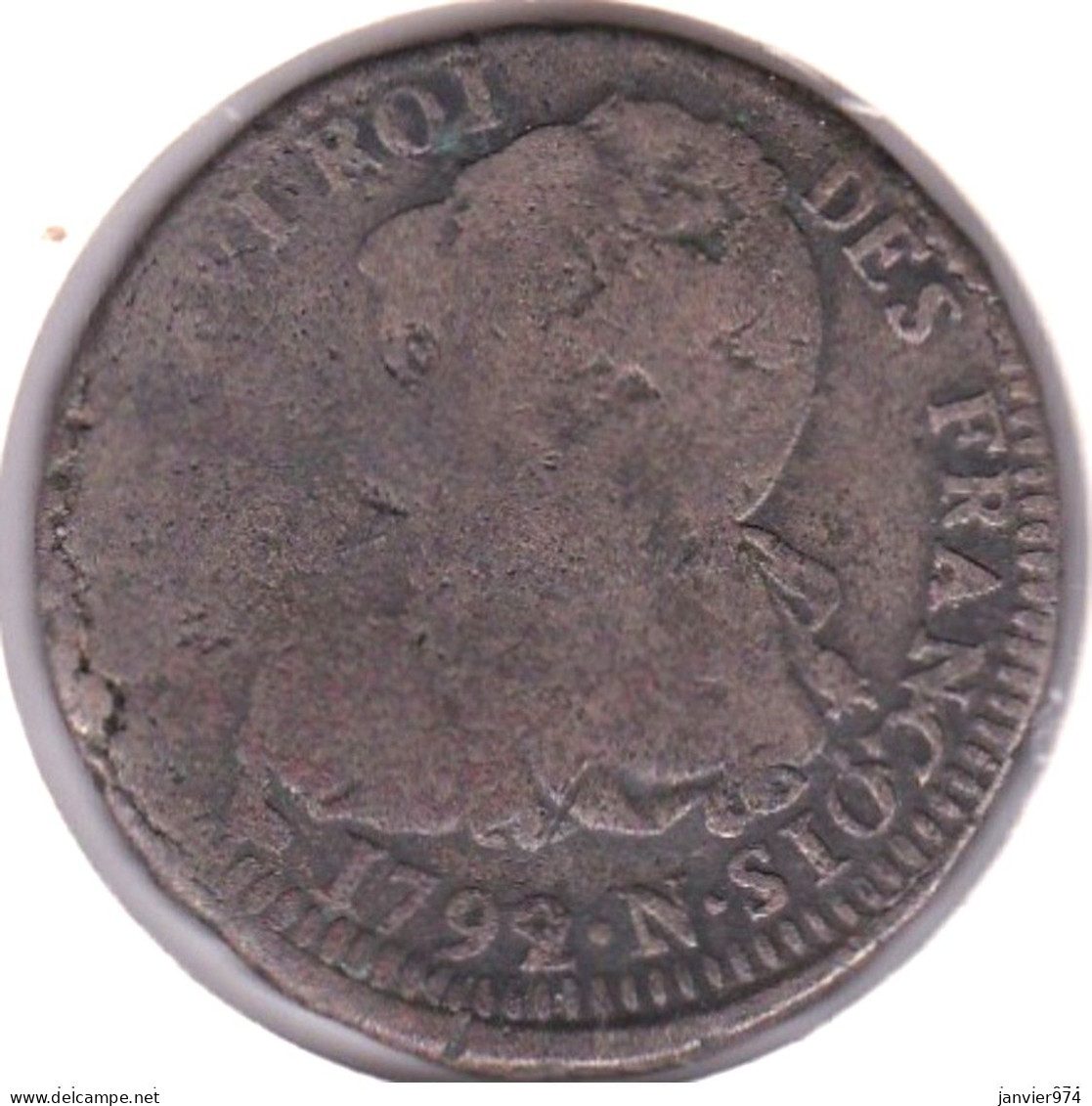 2 Sols 1792 An 4 N Montpellier, Louis XVI Variété, 27,4 G – Diamètre : 36 Mm . RARE - 1791-1792 Verfassung 