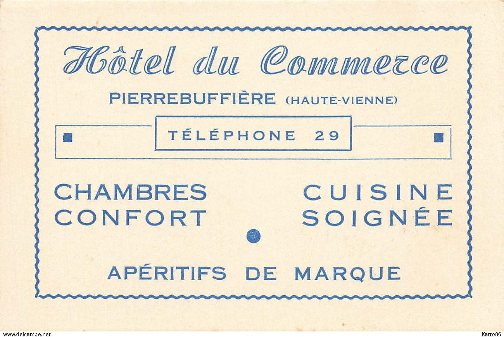 Pierrebuffière , Pierre Buffière * Hôtel Du Commerce Tel.29 * Carte De Visite Ancienne - Pierre Buffiere