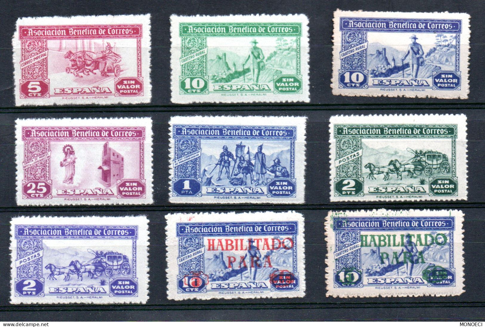 ESPAGNE -- Lot 97 -- 9 Timbres Asociation Benefica De Correos (1945) - Errors & Oddities