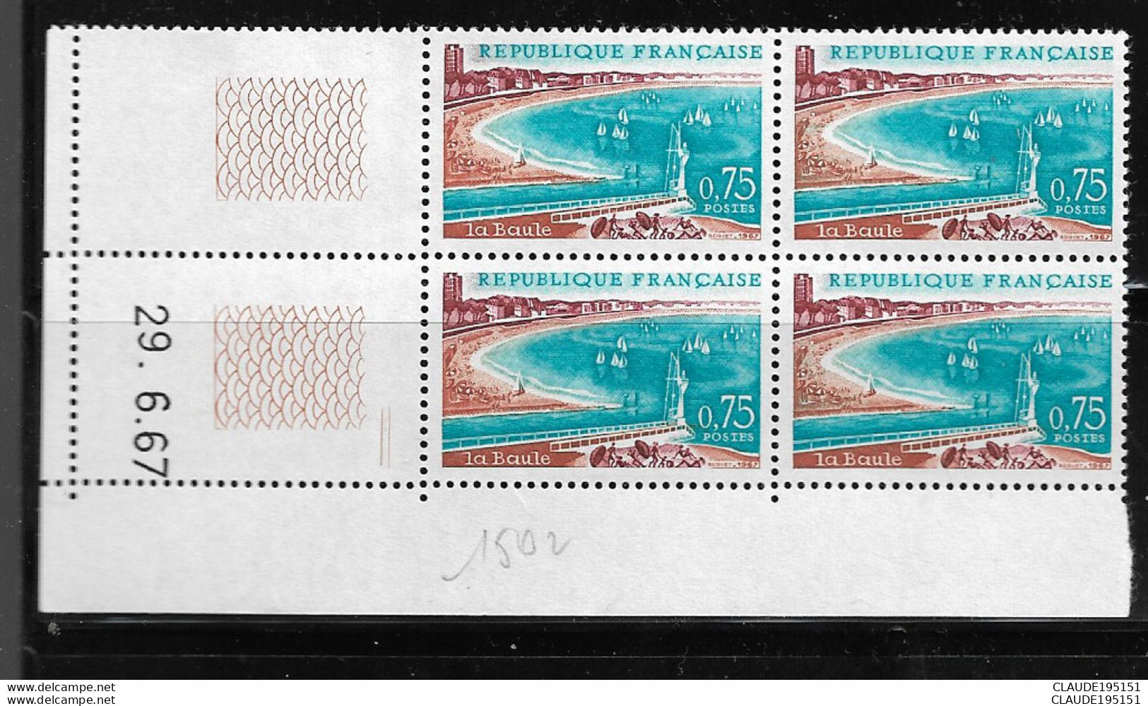 FRANCE 1967 N°1502**  GOMME D'ORIGINE SANS CHARNIÈRE  COIN DATE   29.6.67    TTB      2 SCANS - 1960-1969