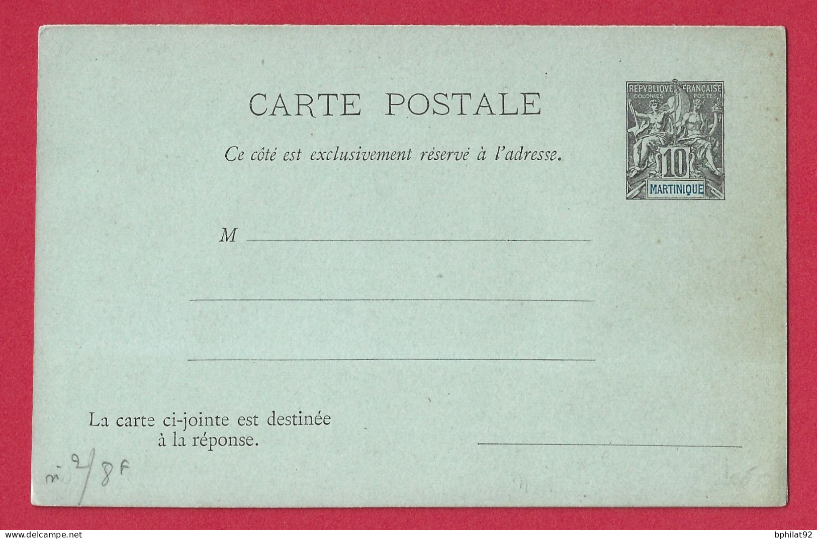 !!! MARTINIQUE, ENTIER POSTAL AVEC COUPON RÉPONSE, NEUF - Storia Postale