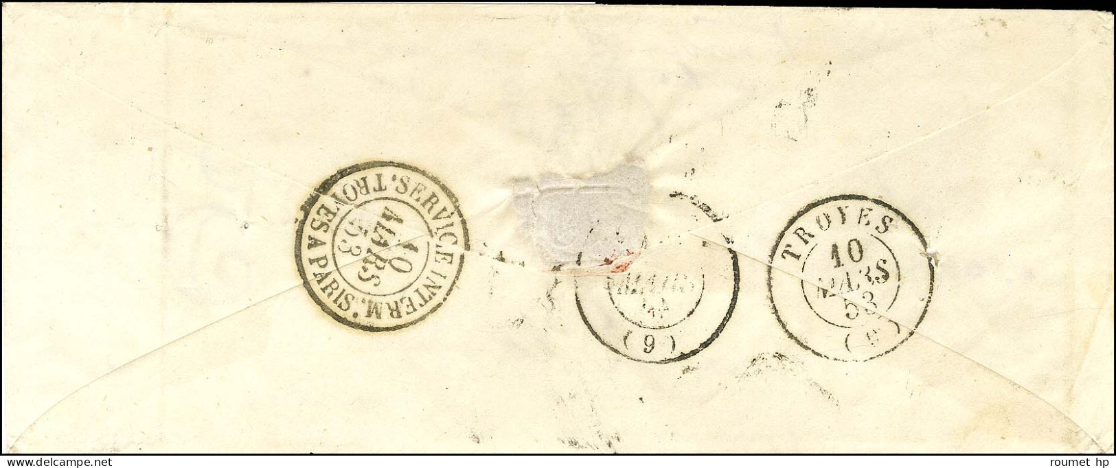 PC 199 / N° 10 Belles Marges Càd T 15 AUXERRE (83) Sur Lettre 2 Ports (8 Grammes 1/2) Pour Plancy, Taxée 25c Manuscrit + - 1852 Louis-Napoléon