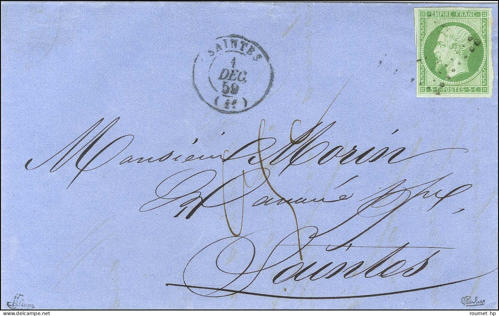 PC 2776 / N° 12 Belles Marges Càd T 15 SAINTES (16) Sur Lettre Locale Insuffisamment Affranchie Taxée 0,5c. 1859. - TB / - 1853-1860 Napoléon III.