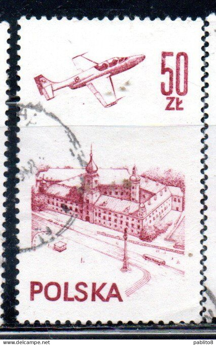 POLONIA POLAND POLSKA 1976 1978 AIR POST MAIL AIRMAIL CONTEMPORARY AVIATION PLANE OVER WARSAW CASTLE 50g USED USATO - Usati