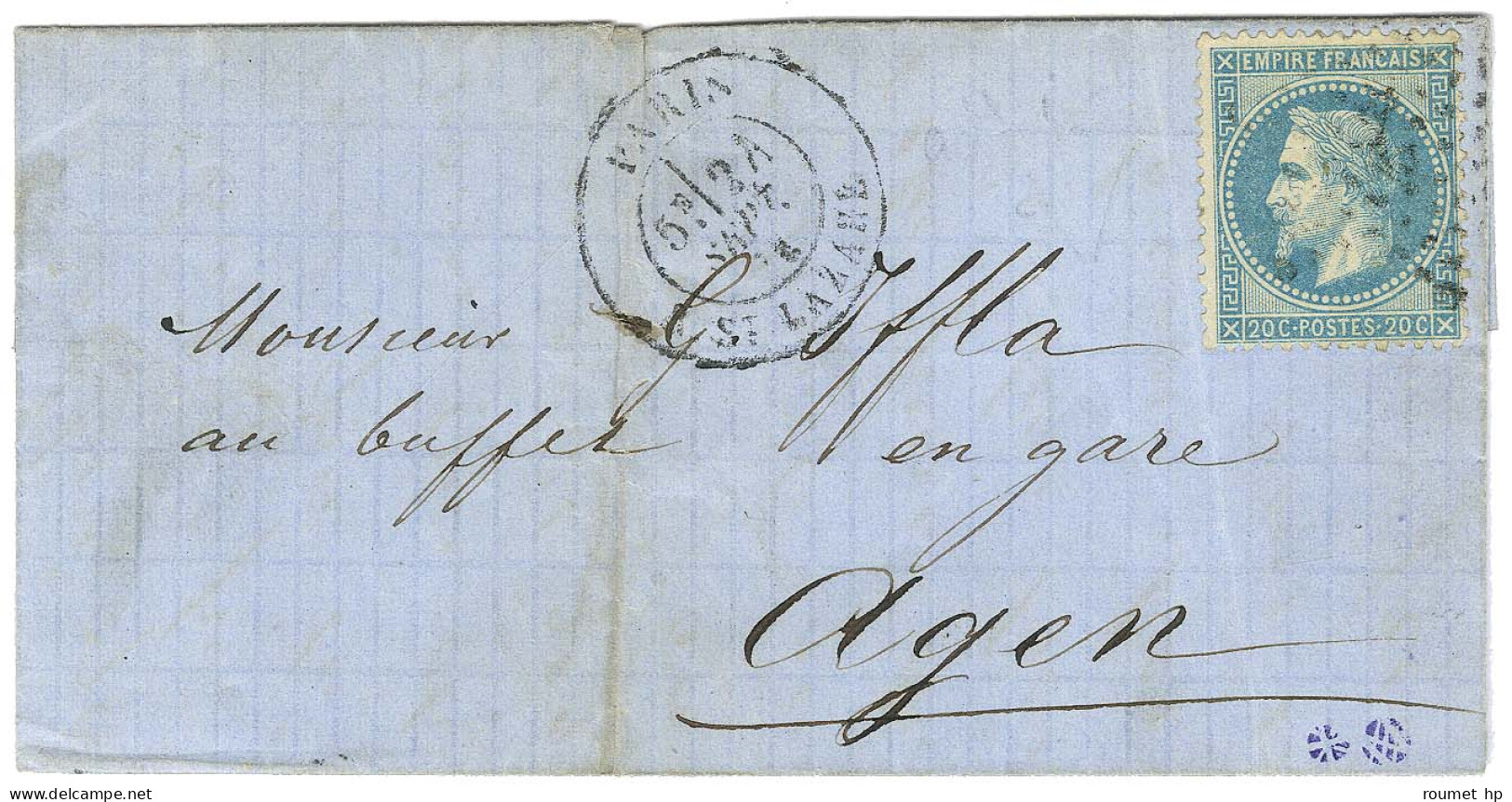 Etoile 2 / N° 29 Càd PARIS / R. ST LAZARE 24 SEPT. 70 Sur Lettre Pour Agen. Au Verso, Càd D'arrivée 30 SEPT. 70. LE VILL - Guerra De 1870