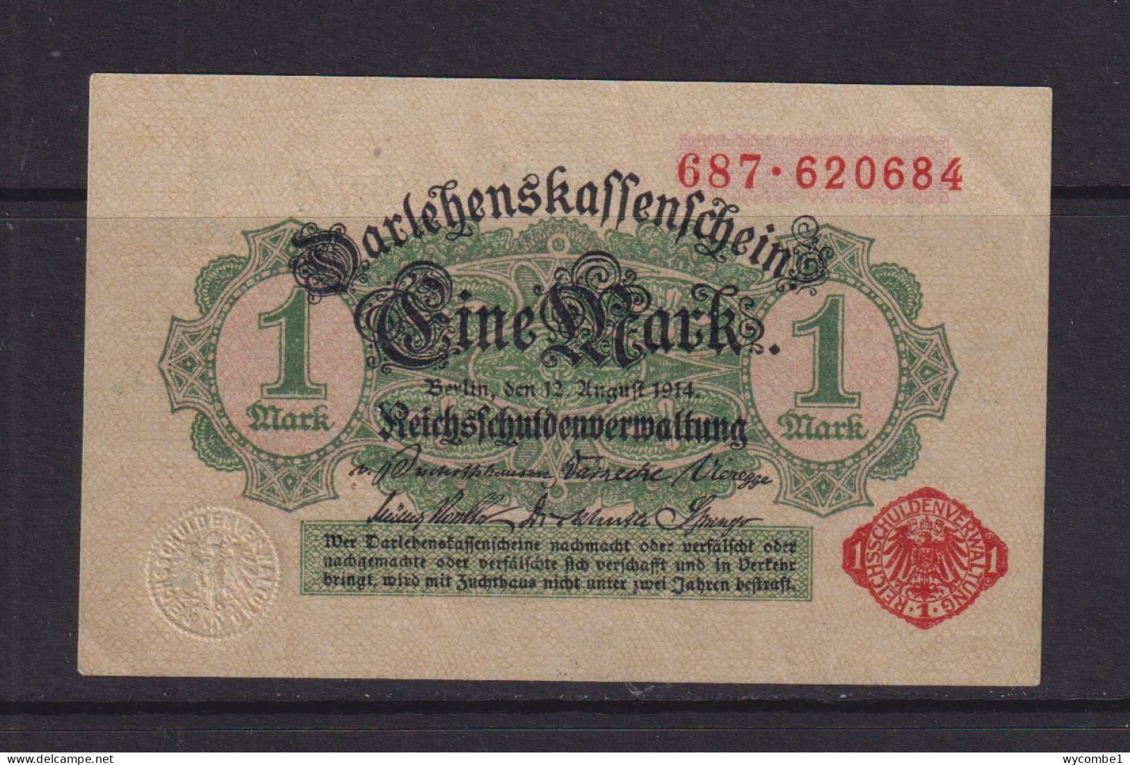 GERMANY - 1914  Darlehenskassenschein 1 Mark AUNC Banknote - Sonstige & Ohne Zuordnung