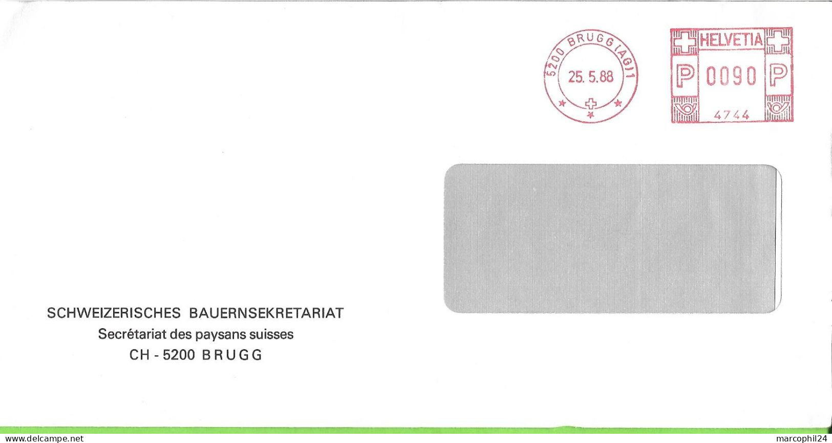 AGRICULTURE = BRUGG 1988 = FLAMME ROUGE EMA - HELVETIA - Secrétariat Des Paysans Suisses + ENVELOPPE ENTIERE - Postage Meters