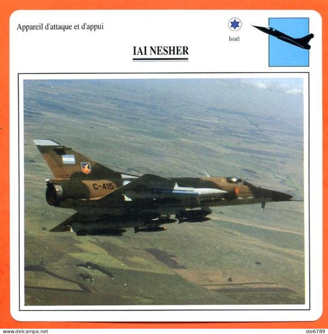 Fiche Aviation IAI NESHER  / Avion Attaque Et Appui  Israel  Avions - Flugzeuge