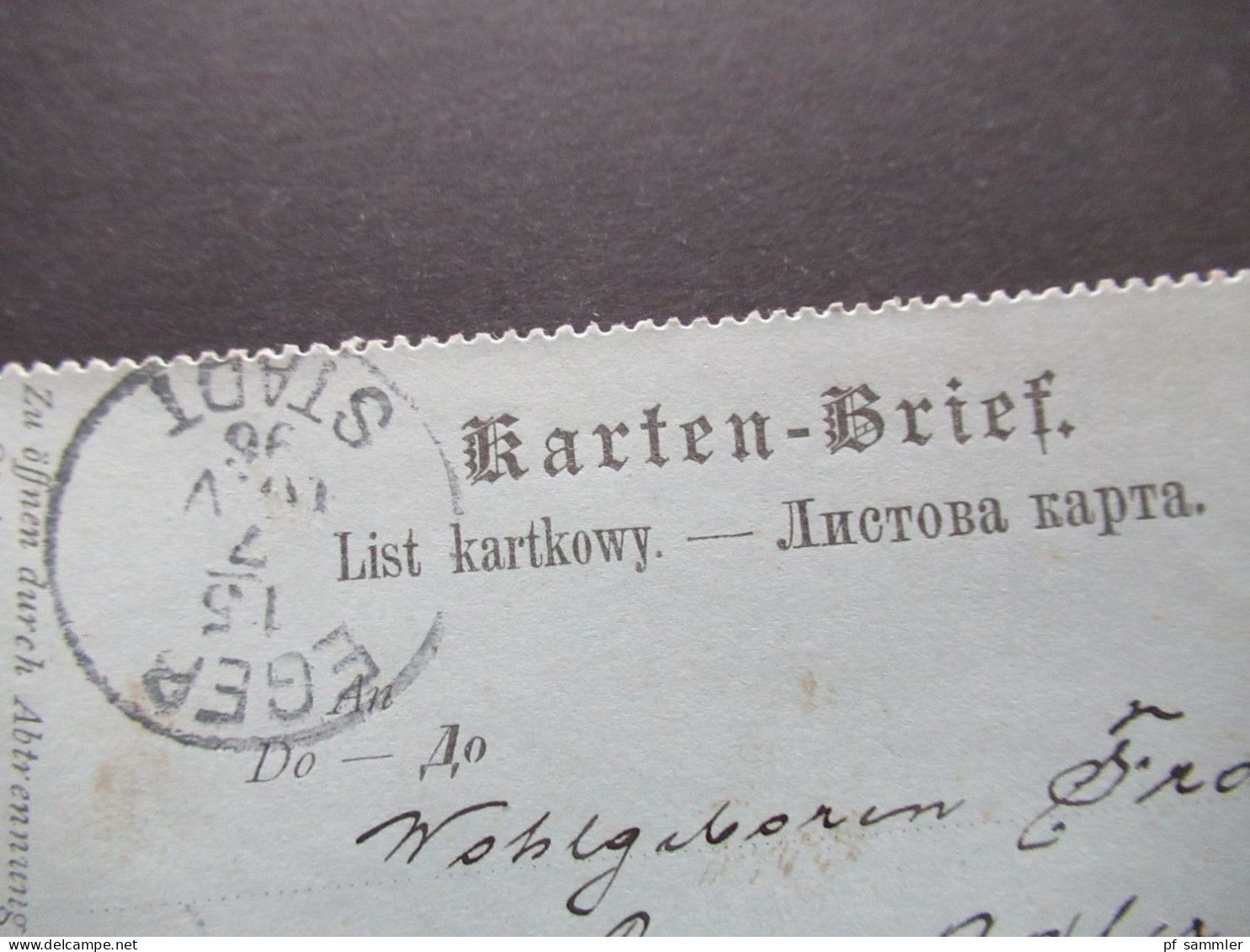 Österreich 1896 Kartenbrief K 19 (Poln.-Ruth.) Mit Zusatzfrankatur 2 Kreuzer Strichstempel Marienbad Nach Eger Gesendet - Postbladen