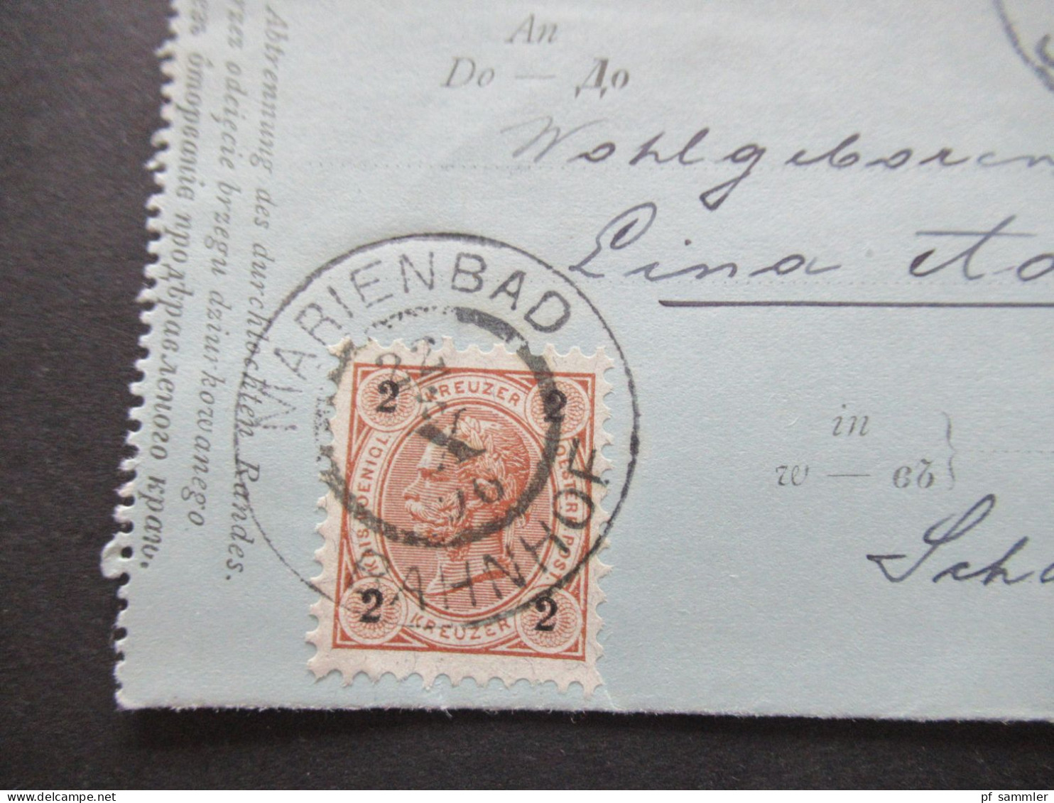 Österreich 1896 Kartenbrief K 19 (Poln.-Ruth.) Mit Zusatzfrankatur 2 Kreuzer Großer K2 Marienbad Bahnhof - Eger - Letter-Cards
