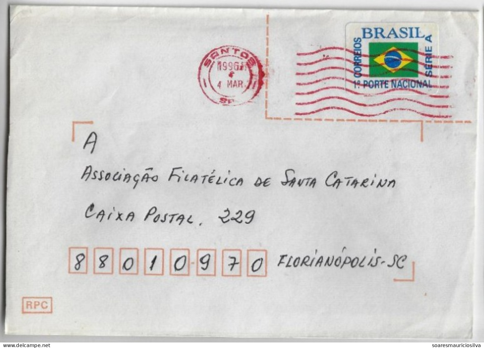 Brazil 1991/1996 4 Shipped Cover With Definitive Stamp And With Postmark In Red Ink (the Ink Of Meter Stamp Machines) - Cartas & Documentos