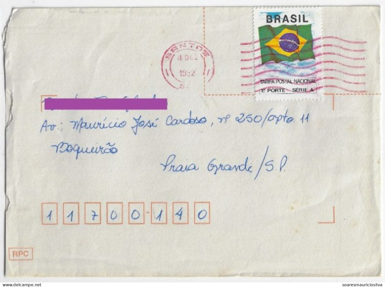 Brazil 1991/1996 4 Shipped Cover With Definitive Stamp And With Postmark In Red Ink (the Ink Of Meter Stamp Machines) - Covers & Documents