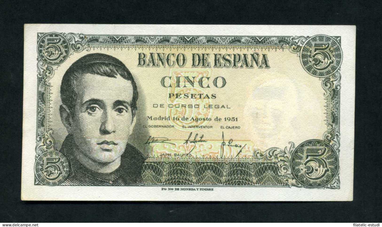 España Billete 5 Ptas Agosto 1951 Balmes Sin Circular - Sonstige & Ohne Zuordnung