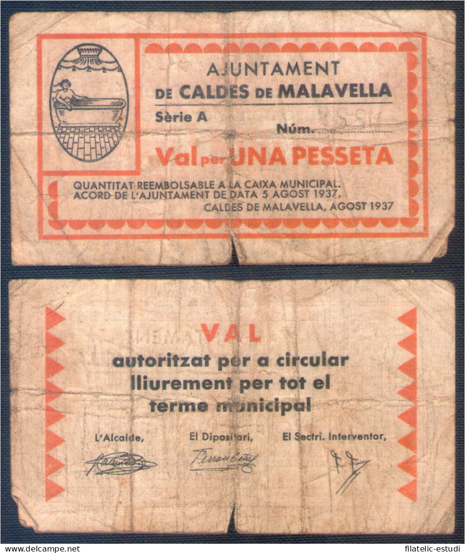 Billete Local 1937 Ajuntament De Caldes De Malavella 1 Pta - Otros & Sin Clasificación