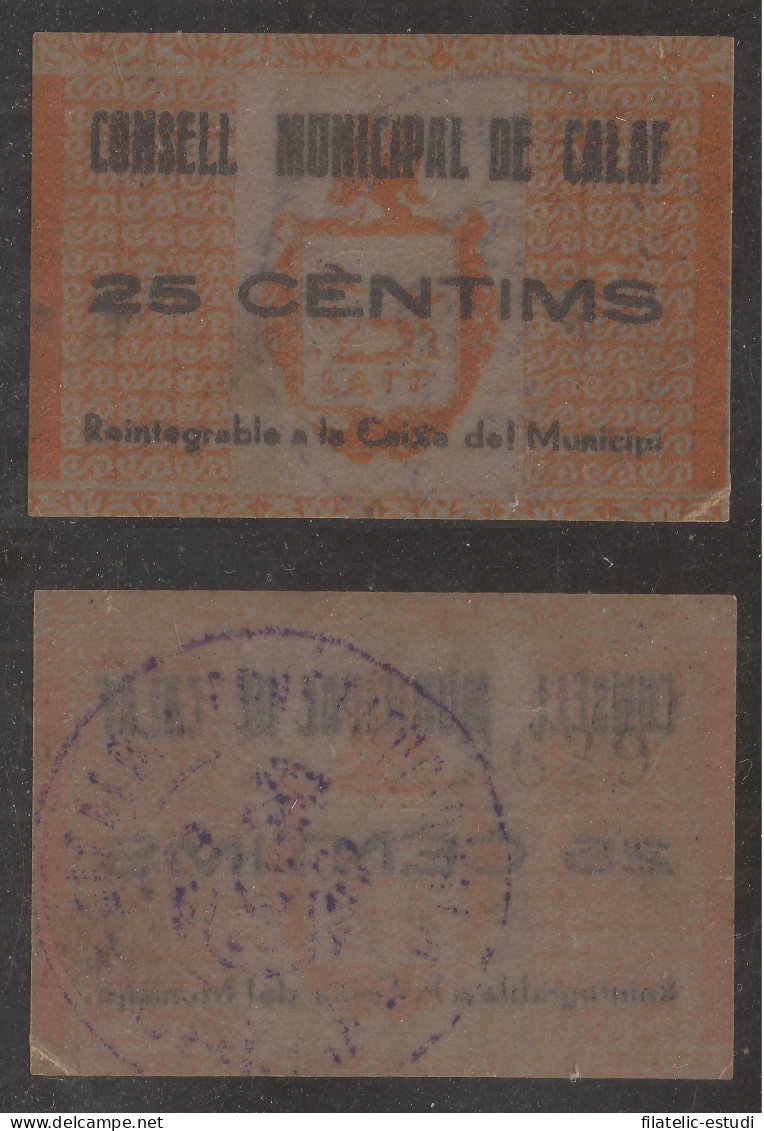 Billete Local 1937 Ajuntament De Calaf  25 Cts. - Other & Unclassified