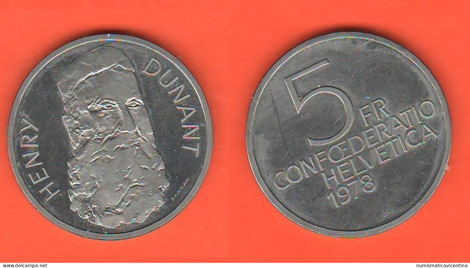 Helvetia 5 Francs 1978 Dunant Svizzera Suisse Switzerland Schweiz - 5 Francs