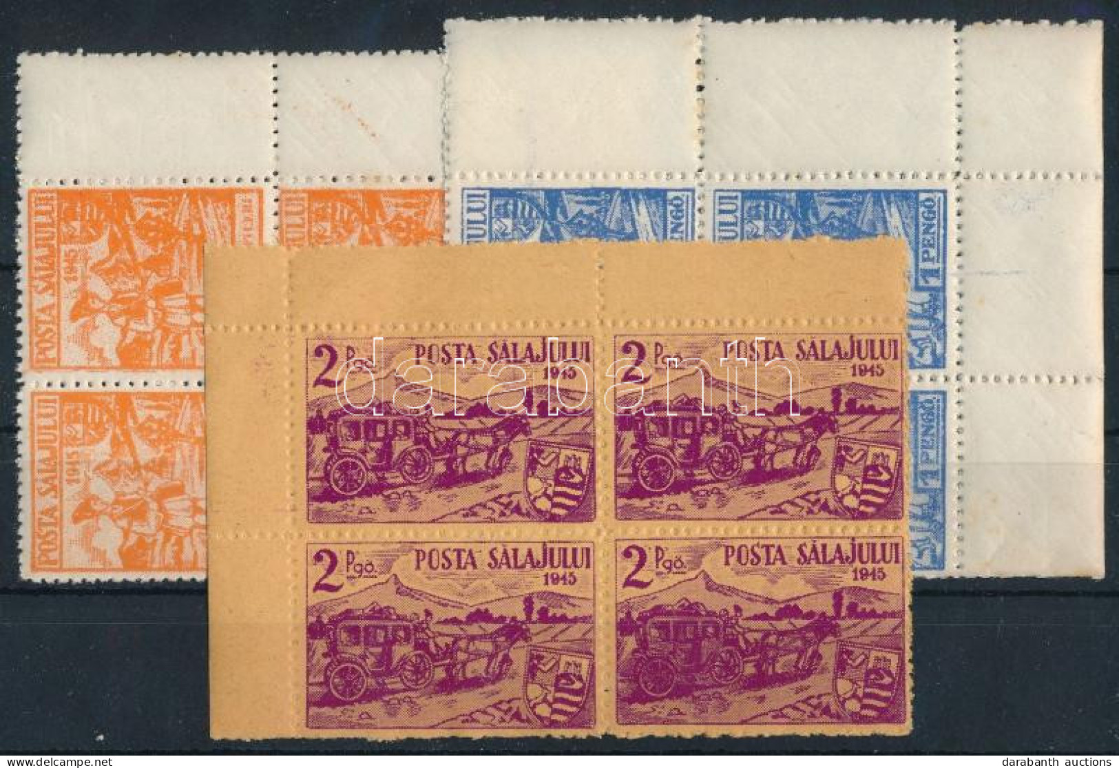 ** Zilah II. 1945 Teljes Sor ívsarki 4-es Tömbökben, Bodor Vizsgálójellel (1P Apró Rozsdafoltok / Small Stain Spots) (14 - Altri & Non Classificati