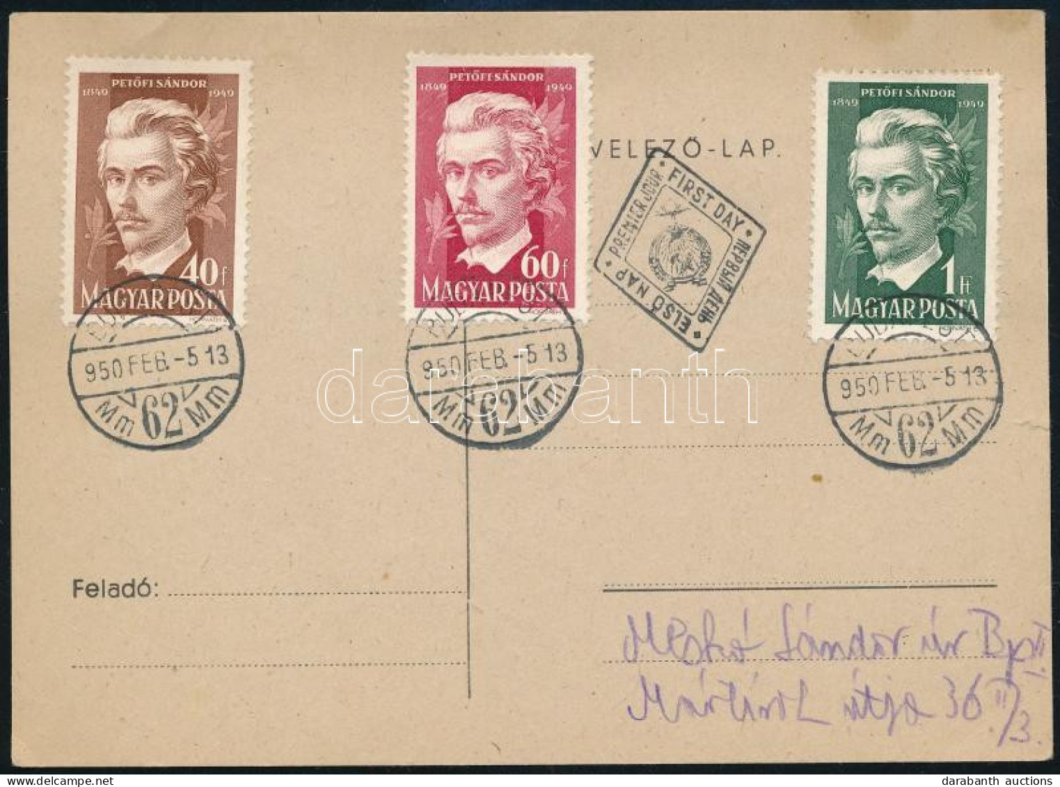 1950 Petőfi Sor Helyi FDC-n - Autres & Non Classés